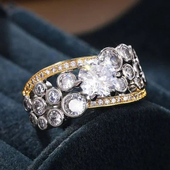 925 Silver Plated 4A Round Brilliant Cut CZ Wedding Ring, MLNN1058 - Picture 2 of 5